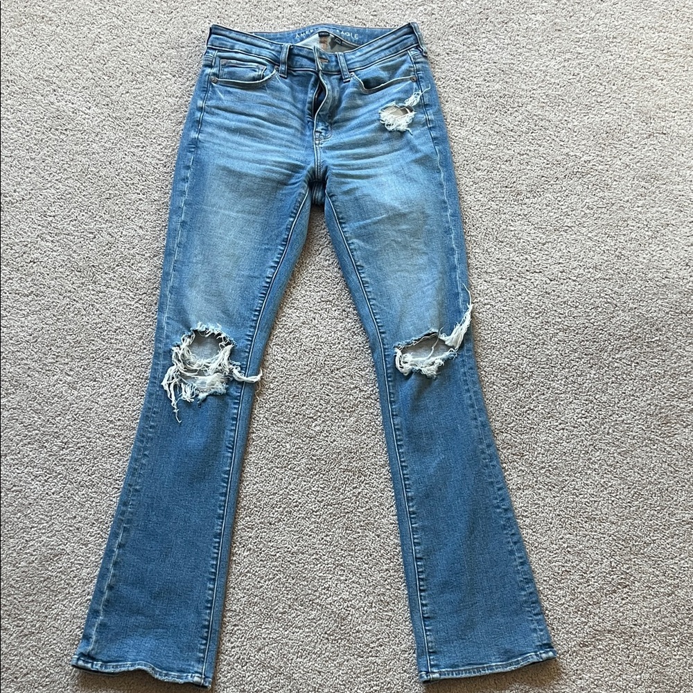American Eagle Outfitters Distressed Light Blue Flare Jeans